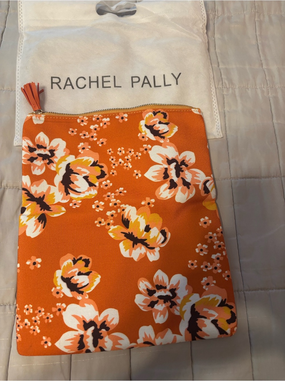 Rachel Pally Orange Floral Pouch with White & Yellow Accents